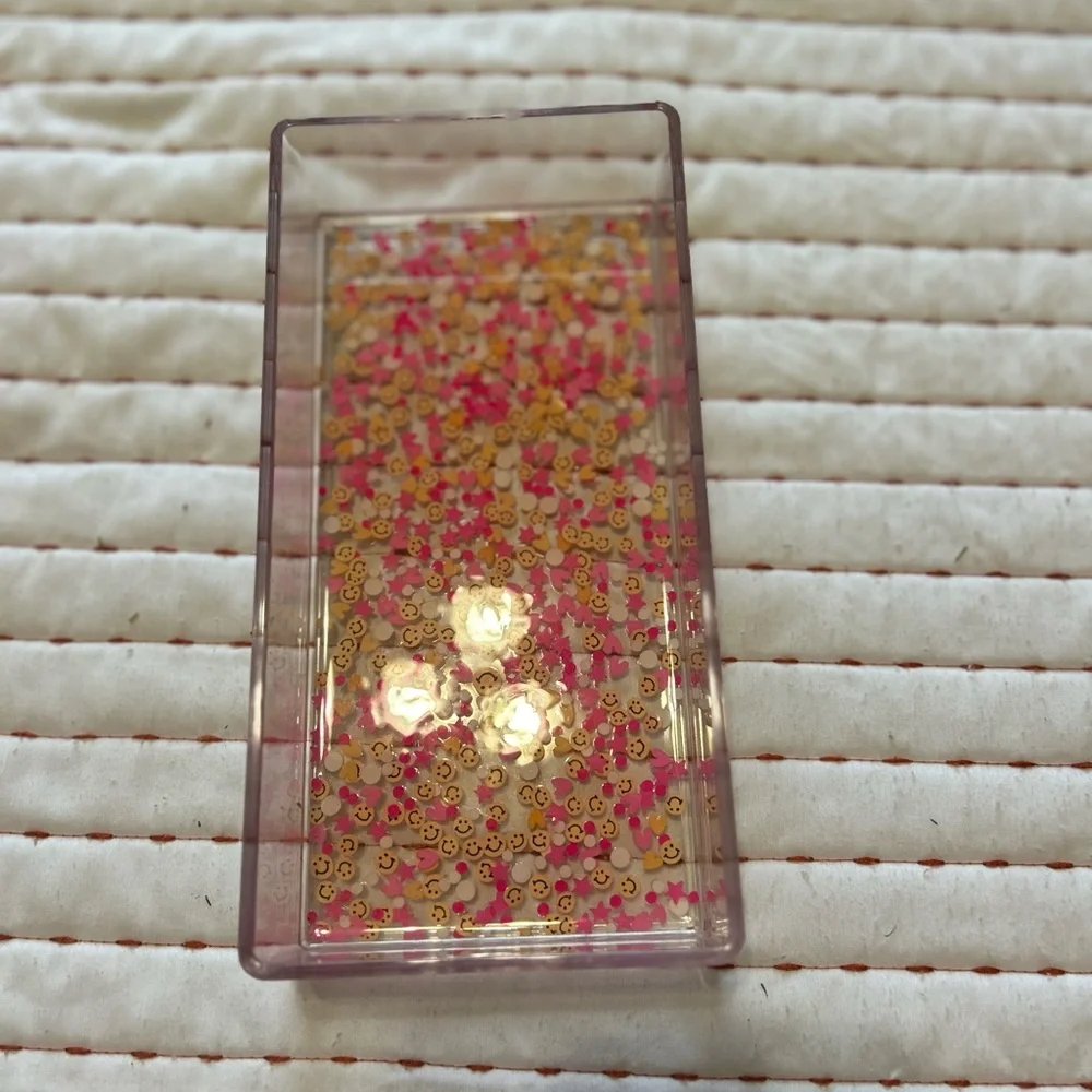Acrylic tray from Etsy. Pink and orange detailing.